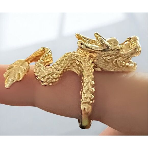 NIB Men's Fashion Alloy Gold Plated Dragon Ring Vintage Metal Geometric Opening - Picture 2 of 6